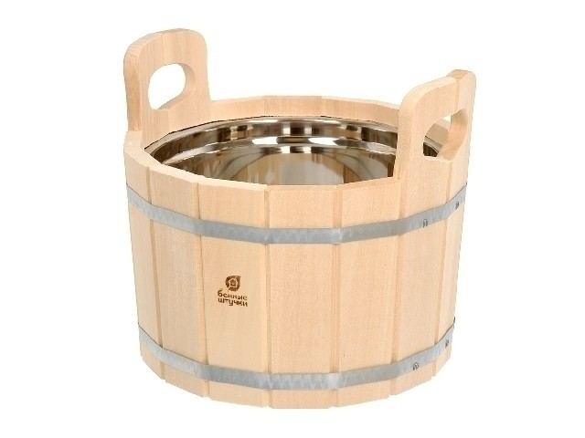 Ушат Шайка 10 л с нерж. вставкой ,липа, Банные штучки 33217